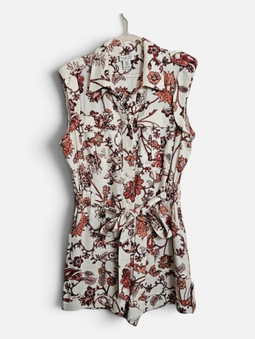 Rachel Zoe Romper Linen Blend Floral Print Belted Sleeveless Size 10